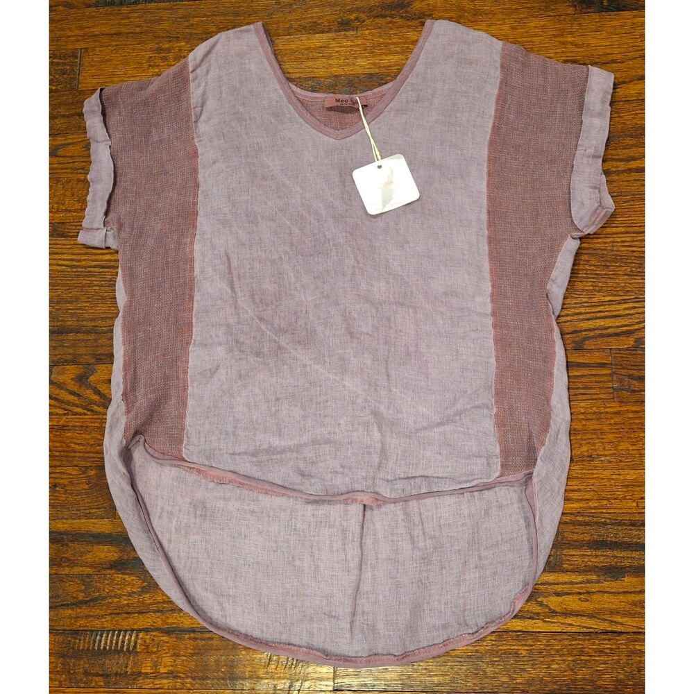 NWT Meo Meli V-Neck Loose Linen Top Womens One Size